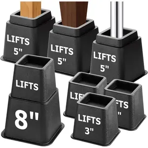 RÉALWÁY 8-Pack Bed Risers Furniture Risers - 3, 5, 8 Inch Combination Furniture Lifts, for Couch,Bed Frame,Table Cabinet - 1300lbs Capacity per Riser, Black