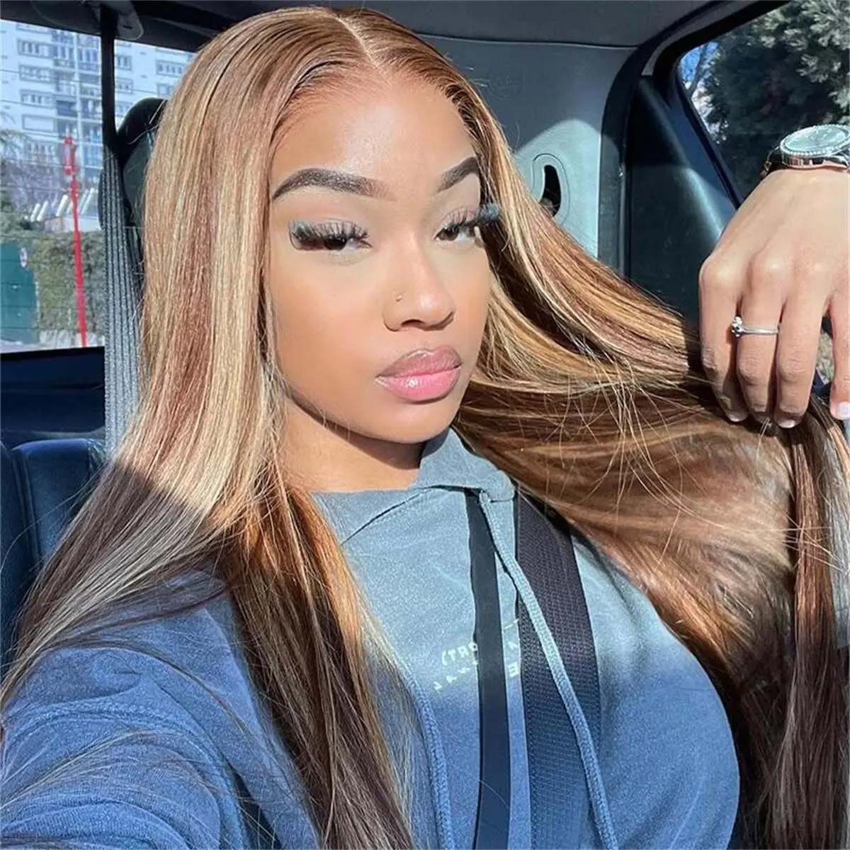 BGMgirl Brown Highlight Straight Human Hair Lace Closure Wig, 6*4 Wear-Go Glueless, Pre-Plucked, Pre-Cut, Wigs Human Hair #SummerWins #DealsForYouDays, Human Hair Wigs