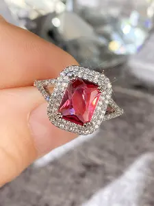 1 PC Gorgeous Style Red Cubic Zirconia Ring For Women For Wedding Engagement Anniversary Party Jewelry Valentine's Day Gift Artificial Zircon Ring