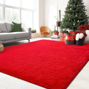 Christmas Red Plush Rug | Machine Washable & Super Cozy | Soft Shag Carpet for All Rooms | Instant Holiday Decor-Q