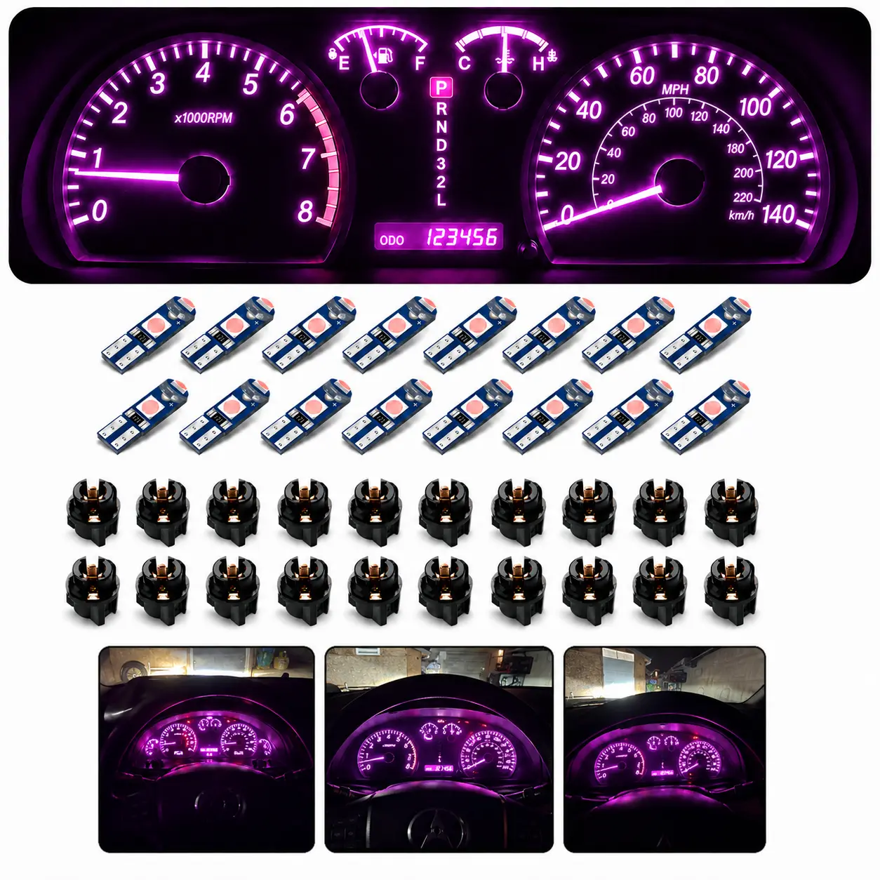 20/40PCS Car Dashboard T5 LED Lights, Super Bright 3030-SMD Instrument Panel Bulbs, Vehicle Gauge Cluster Indicator Replacement, Universal for Cars, Trucks, SUVs, RVs