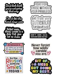 10Pcs Positive Message Badges Motivational Slogan Theme Social Advocacy Design Self Empowerment Quotes for Daily Inspiration Accessory Backpack Office Decoration Mental Wellness Gift Set