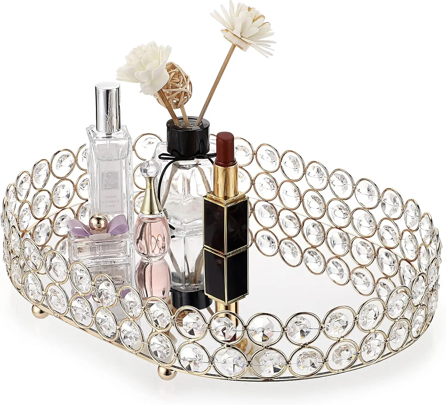 Mirrored  Vanity Makeup Tray,  Ornate  Trinket Decorative Tray  Perfume Display Organizer Tray, Decor Tray for Dresser/Bathroom, 11.8" x 8"