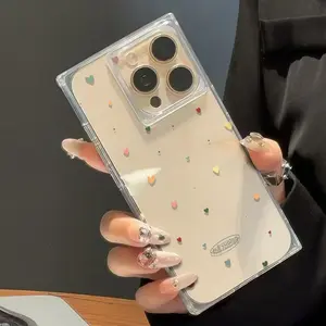 The screen is full of colorful hearts for iphone 17ProMax/15/14 Square Simple Soft Rubber iPhone13/12 Mobile Phone Case,Anti-drop Clear Phone Case,Total Protective Shockproof Phone
