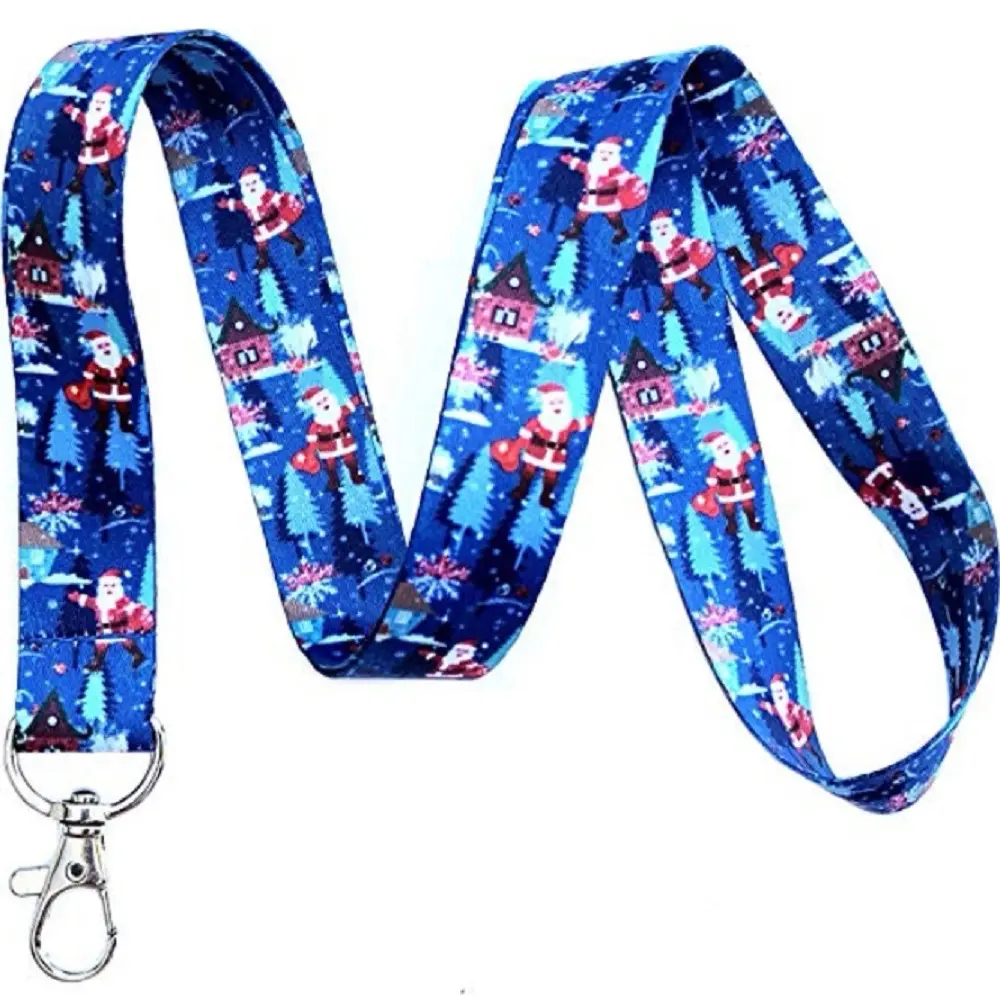 Execucat Christmas Lanyard - Santa Clause Design, Small Home Pattern - 17 Inches ID Badge Holder & Keychain for Adults, Anyone, with Attach Keys Function
