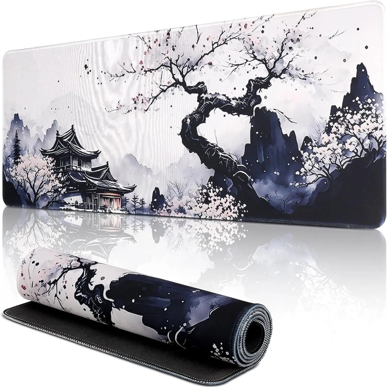 Sakura Gaming  Pad, Anime Gaming Keyboard Mat, Non-Slip Rubber Base with Stitched Edges Mousepad for Gaming and Office Desk Mat