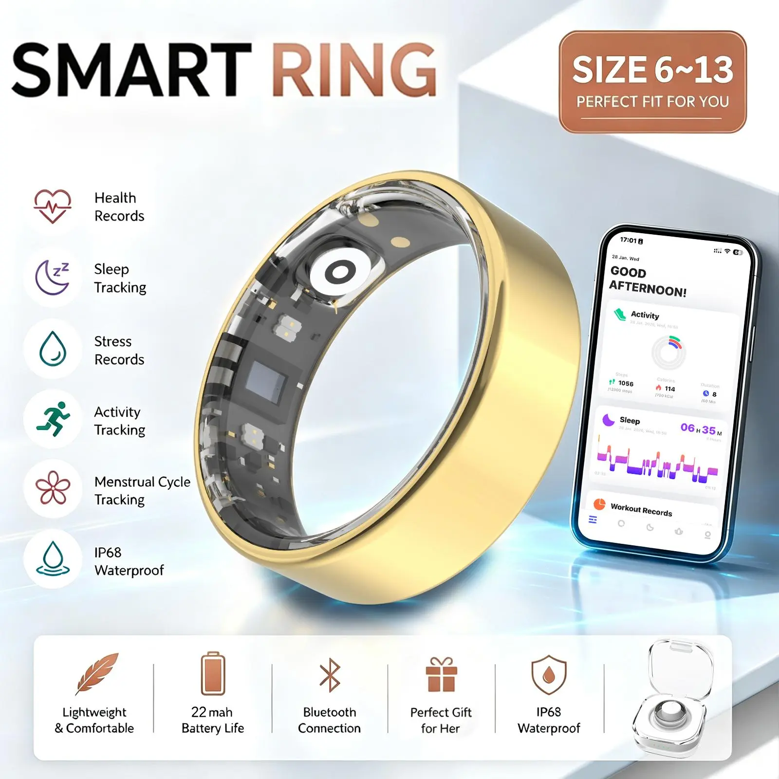 2026 New Smart Ring, Sleep & Heart Rate Monitoring,5ATM Waterproof for Swimming, Unisex Couple Style, Compatible with Android & iOS tiktokshopbacktoschool Wearable Devices Wearable Tech Gadgets,back to school,back to school haul