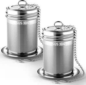 Tea Strainers 2 Pack Loose Tea 1.58” x 2.2” Extra Fine Mesh Tea Infuser 304 Stainless Steel & Threaded Lid Loose Leaf Tea Steeper Black Tea Rooibos etc