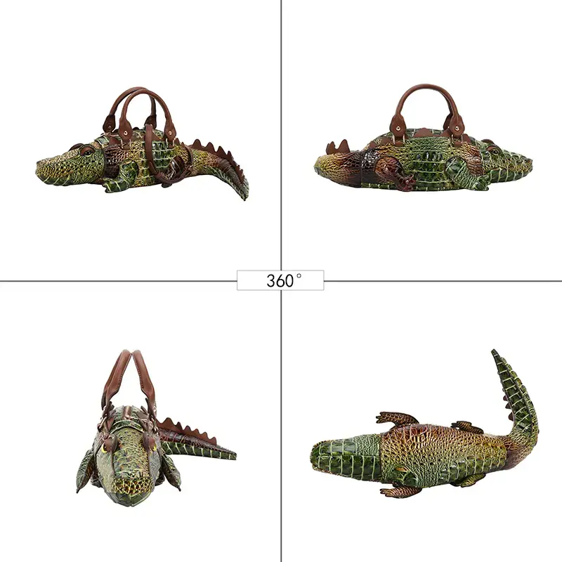 Women's 3D Reptilian Crocodile Faux Leather Handbag, Compact Dual-Carry Crossbody Purse for Parties, Unique Animal Fashion Accessory