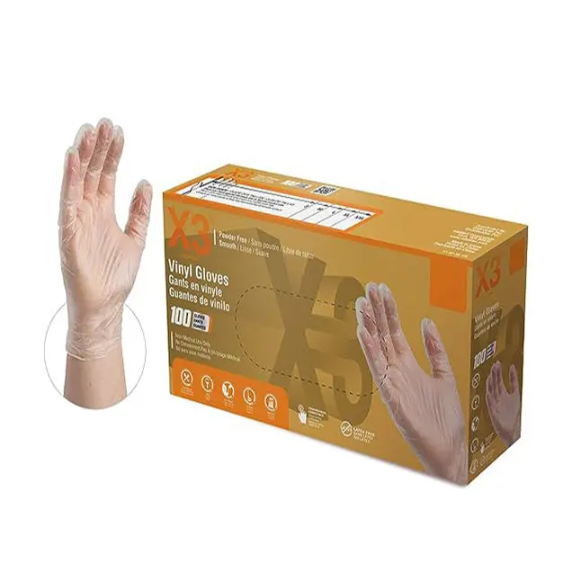 AMMEX GPX3 Industrial Clear Vinyl Gloves, Box of 100, 3 mil, Size Small, Latex Free, Powder Free, Food Safe, Disposable, Non-Sterile