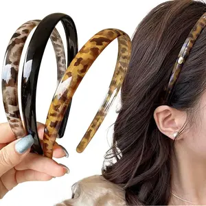 3Pcs Retro Leopard Print Headbands Set, Fashion Acetate Hair Bands Black Head Bands Non-Slip Tortoise Headband with Teeth, Tortoise Shell Headband Hair Style Accessories for Women and Girls