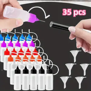 30-Pack 10ml Plastic Glue Bottles with Precision Needle Applicator | 6 Color Tips, Hand Wash Only, Round Unscented Containers for DIY Quilling, Acrylic Painting | Includes 5 Funnel Set