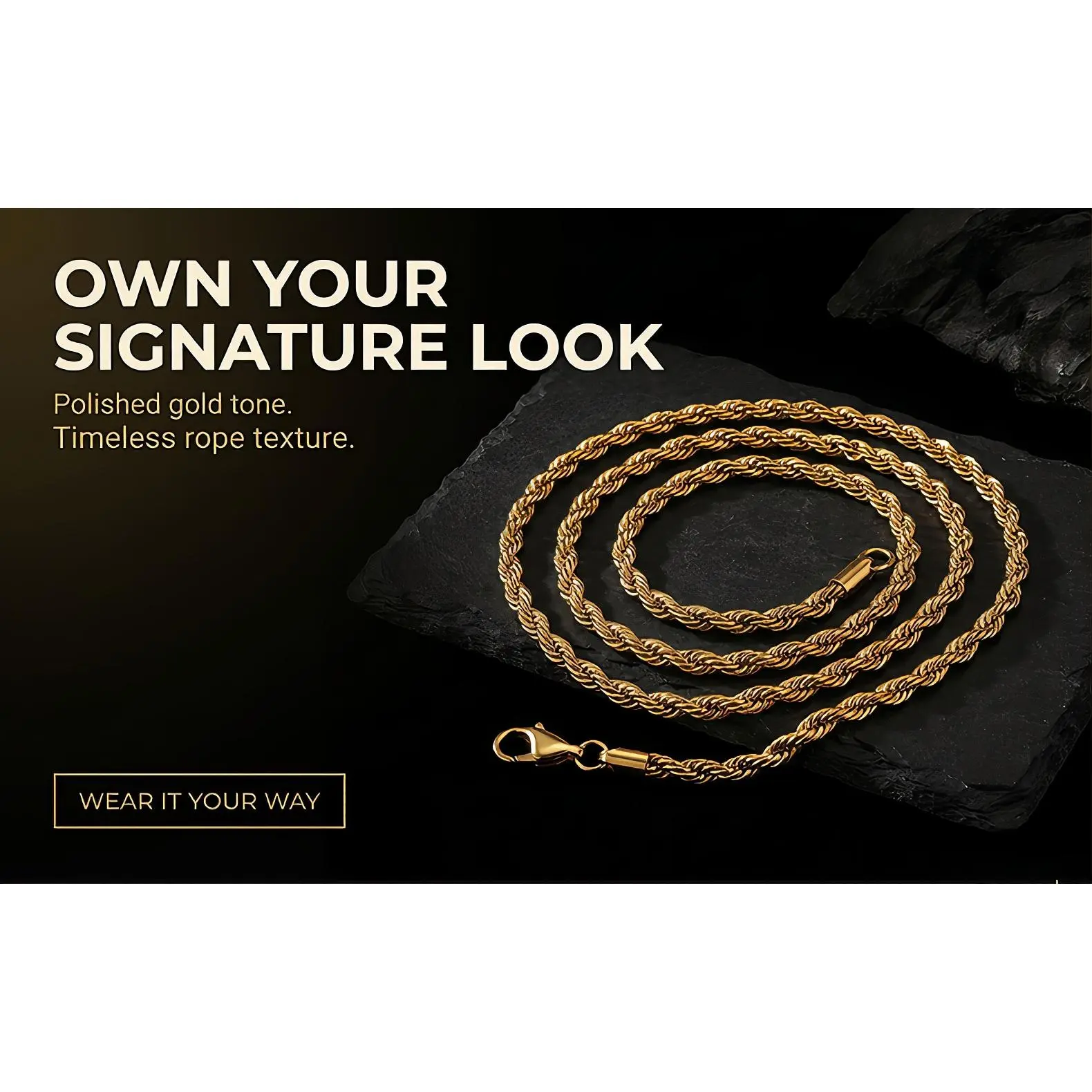 Signature Look Polished Gold Tone Timeless Rope Texture Necklace Wear It Your Way