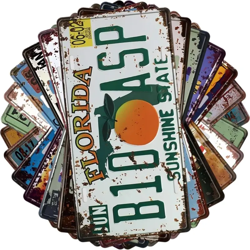 Vintage State License Plates for Decoration, 12pcs/set Metal Tin Decorative Sign, Retro Automotive Signs for Man Cave Garage Bar Home Wall Decor, Vintage Plaque Decor
