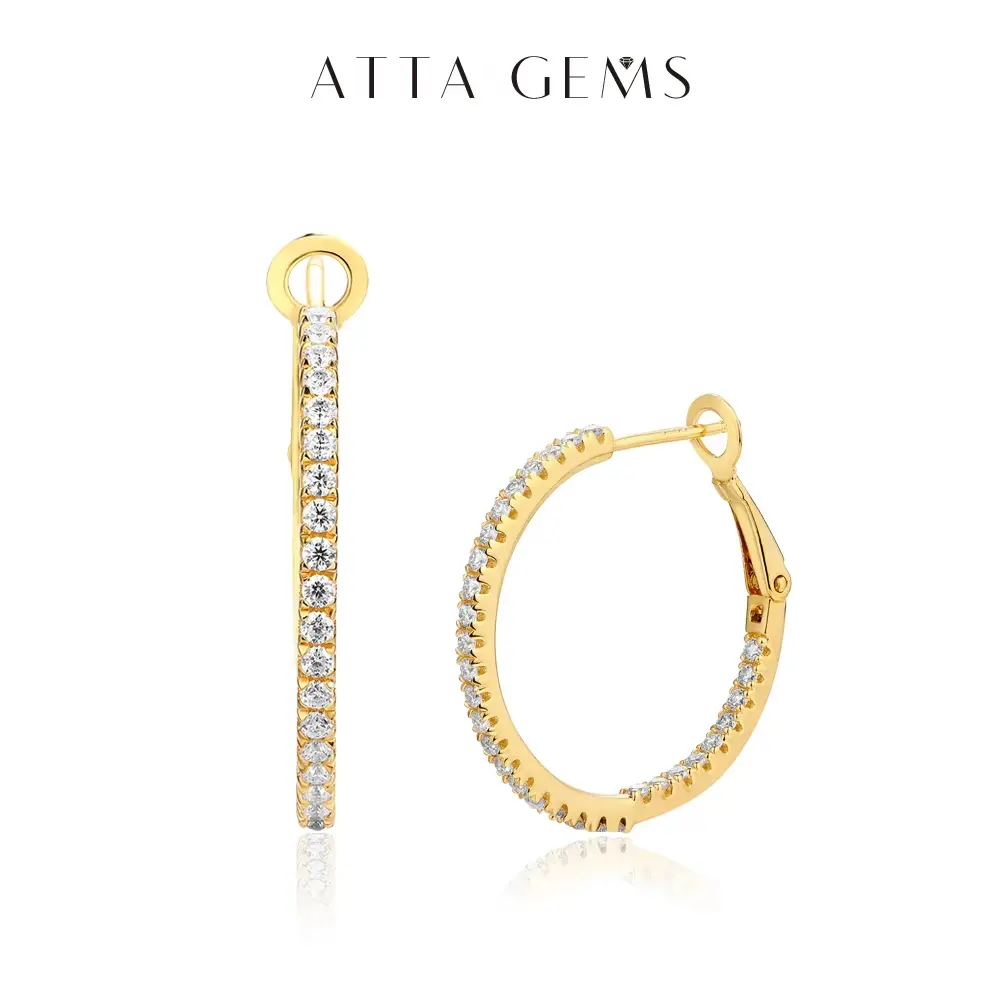 ATTAGEMS Lab-Grown Moissanite Hoop Earrings for Women 1.5mm-2.5mm D Color 925 Sterling Silver Earring Wedding Fine Jewelry [#E01]