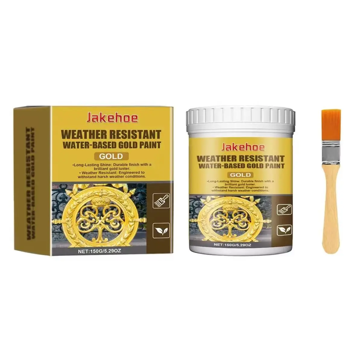 Jakehoe Weather-Resistant Water-Based Gold Paint, Metal Paint for Roman Columns, Outdoor Gold Leaf Paint, Decorative Gold Paint