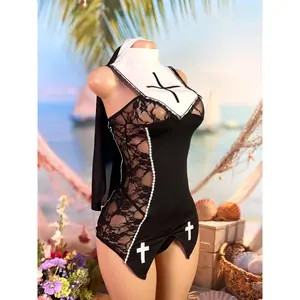 [Nun Role Play Costume] Sexy Lingerie, Nun Role Play, Bold Women's Costume, Exotic Underwear, Nun COS Uniform Sexy Nightgown Set, Suitable for Halloween, Parties, Festivals, etc