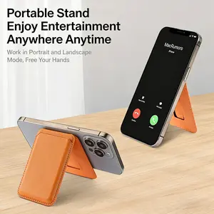 MagSafe-Compatible Magnetic Card Holder with Stand,phone holder stand， Strong Magnetic Phone Wallet for iPhone, Android & Huawei, Multi-Functional Leather Portable Business Card Clip for Desk
