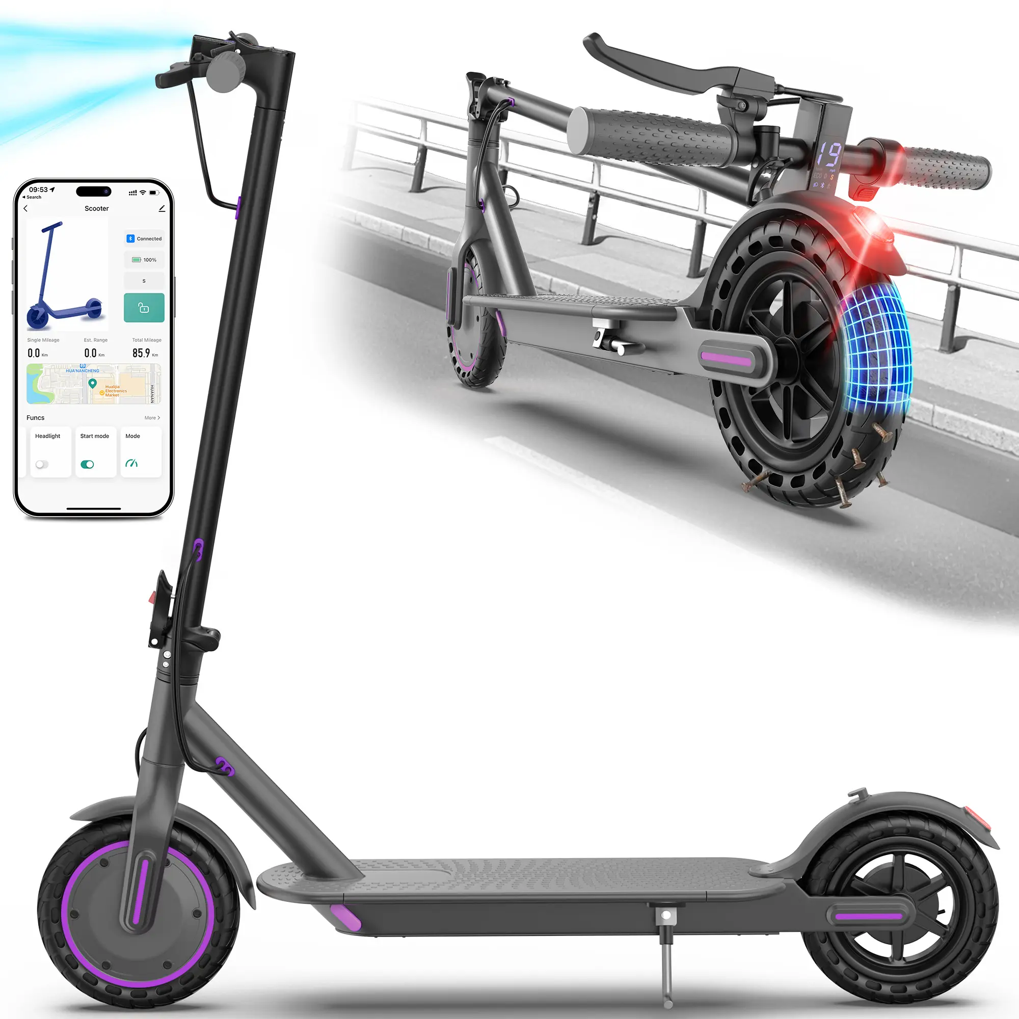 Motorized Scooters for Adults, Stylish Aluminium Foldable Commuter, App Controlled with 350W Motor, 19 MPH Speed & Dual Brakes, App Controlled Scooter, Portable
