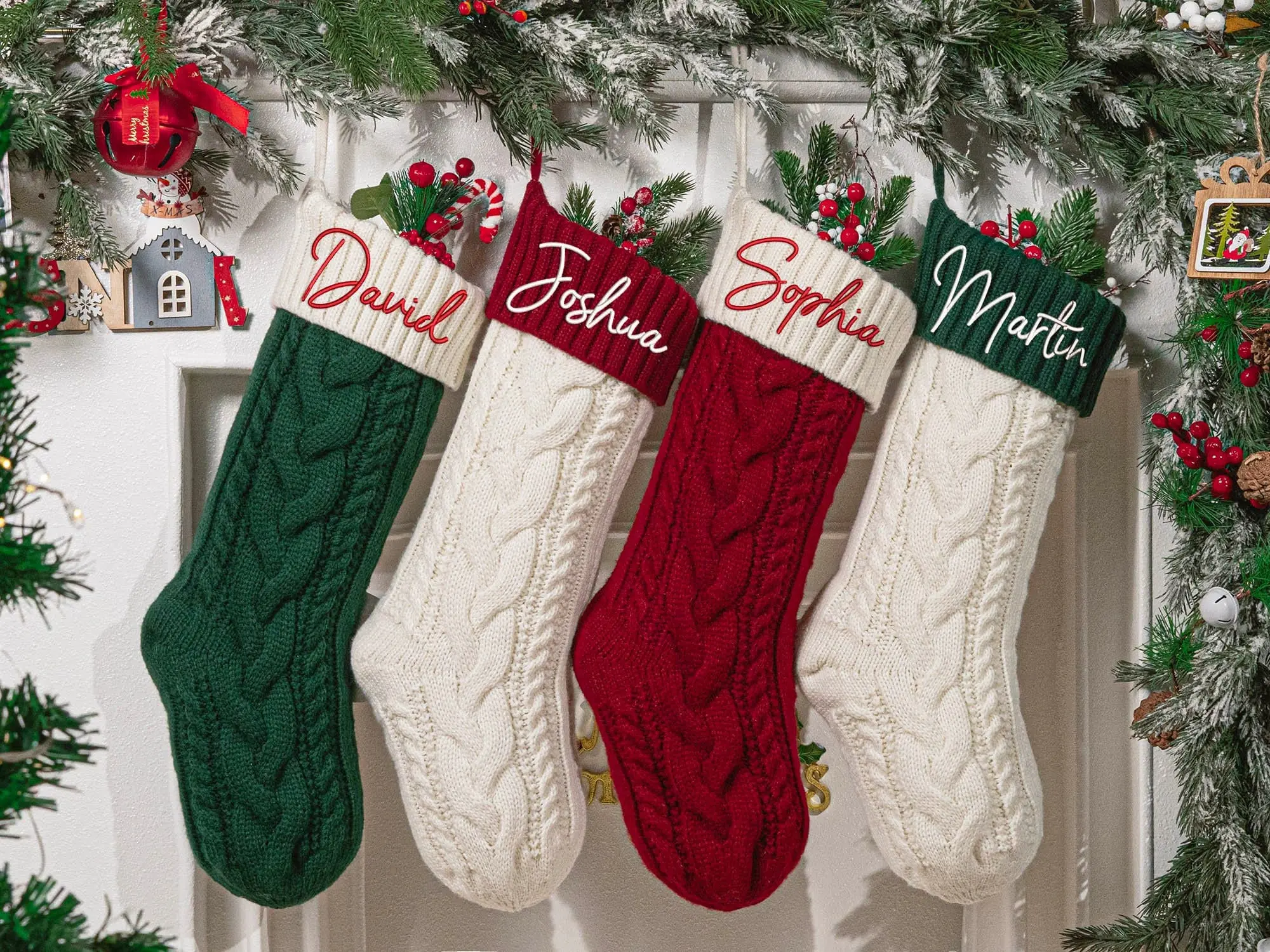 2024 Embroidered Christmas Stocking Knitted Family Stocking Personalized Xmas Stocking With Name holiday Stockings christmas Family Gifts