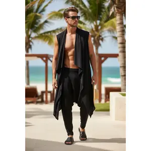 Black Jersey Drape Front Vest