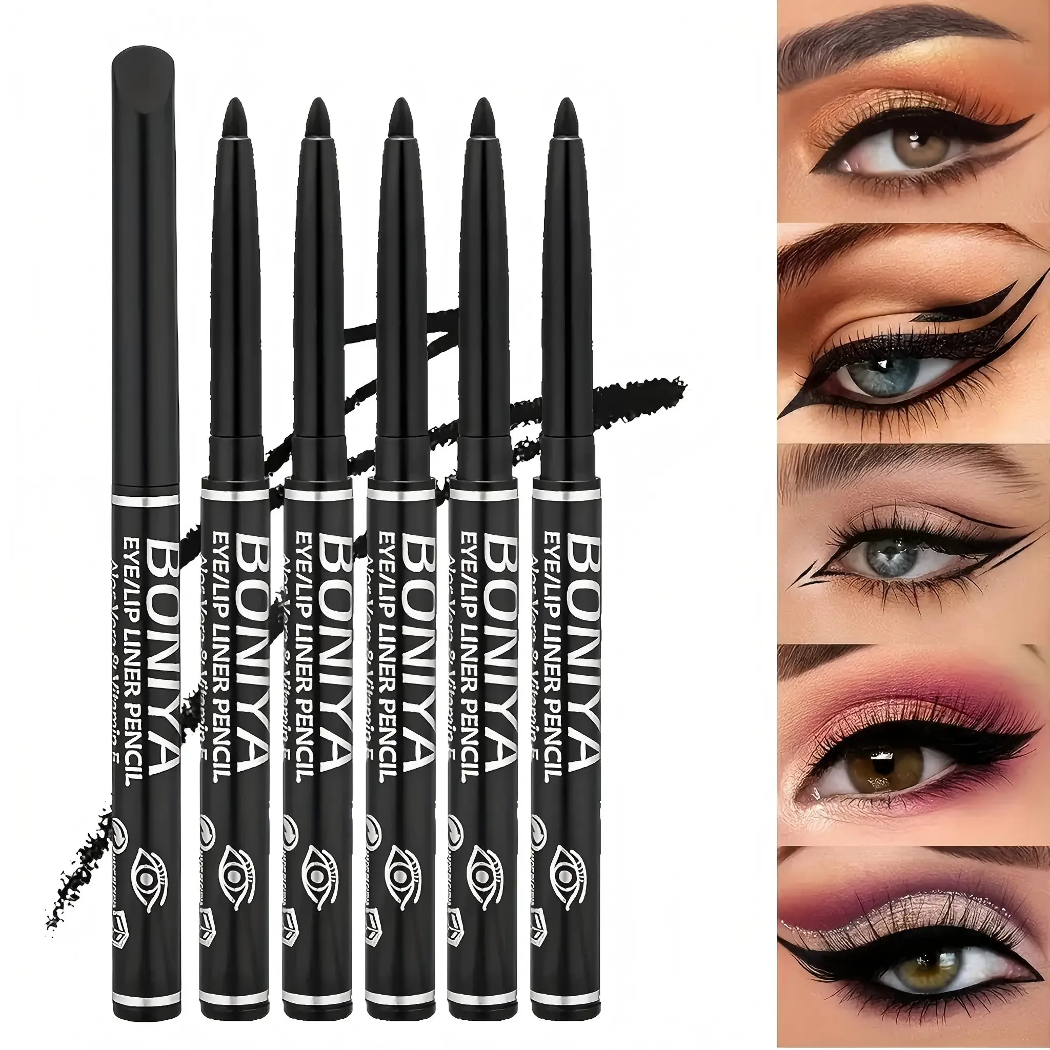 6pcs Multi-Pack Liquid Eyeliner Pencils for Adults, Quick-Dry, Smudge-Proof, Long-Lasting 24hr, Easy Application, Perfect for Eye Makeup