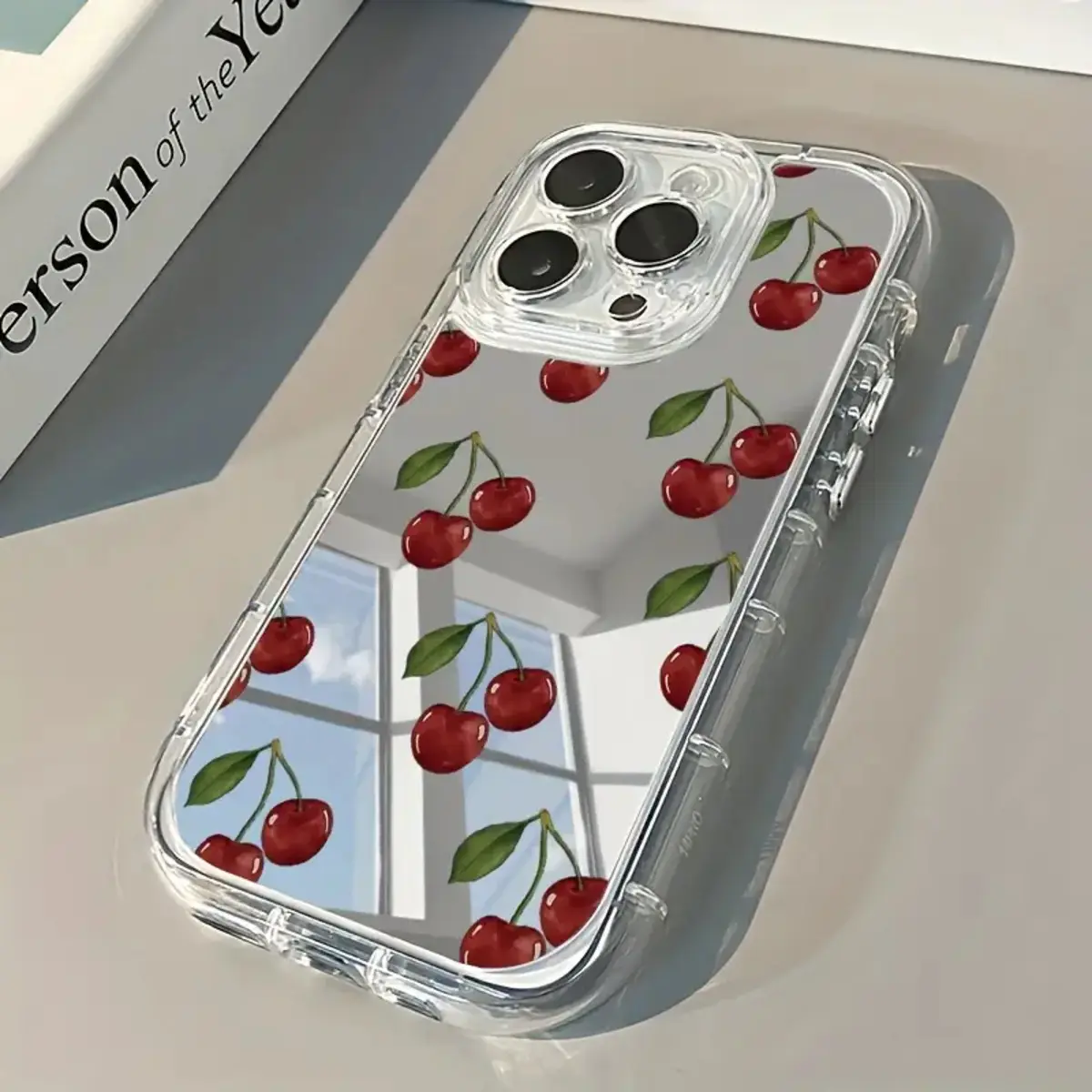 Cute Cherry Design Mirror Phone Case for iPhone 16/17/14/15/12/13/11 Plus/Pro/Pro Max – TPU + Acrylic 2-in-1 Protective Case