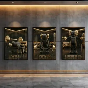 3 Count/set 3 HypeBeast Gym Wall Art Set Of 3, Luxury Kaws Style Poster Set of 3, Black & Gold Gym Decor, Man Cave Office Print Unframed Poster