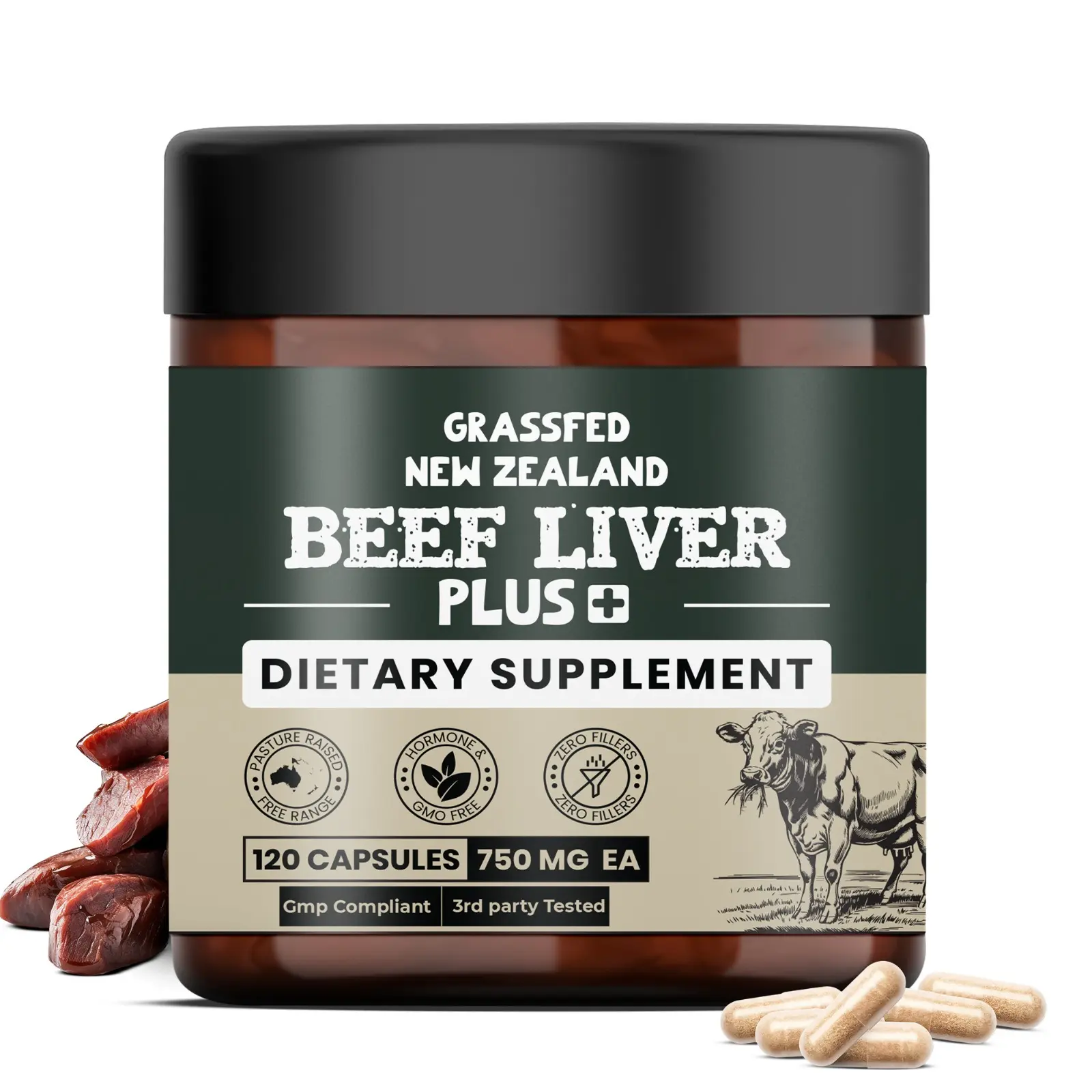 Grass-Fed Beef Liver Capsules 3000mg – 120 Capsules (30-Day Supply) | New Zealand Bovine Liver Supplement for Energy, Muscle Recovery, Brain & Immune Support | Pasture-Raised, Non-GMO, Gluten-Free