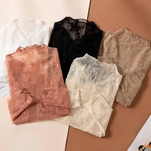 A Lace Top, Semi-Transparent High-Stretch Fabric  Soft Material Fits Comfortably Without Being, Long Sleeve Inner or Outside Top