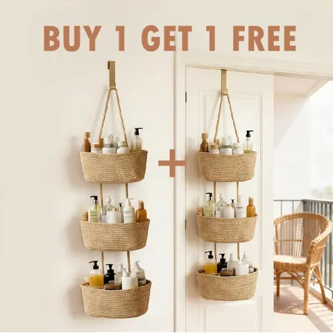 【BUY 1 GET 1 FREE】Hangable Woven Cotton 3-Tier Over-the-Door Rope Basket, French Country Home Organizer Bag for Busy Moms to Store Diapers, Toys, Bathroom Essentials, Books