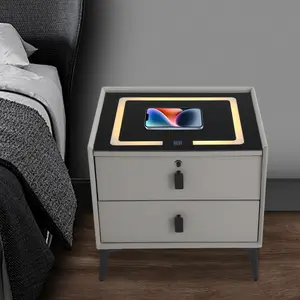 2026 Viral Smart Bedside Cabinet - Wireless Charging+Fingerprint Lock+Bluetooth Speaker 2-Drawer Storage for Dorm/Apartment