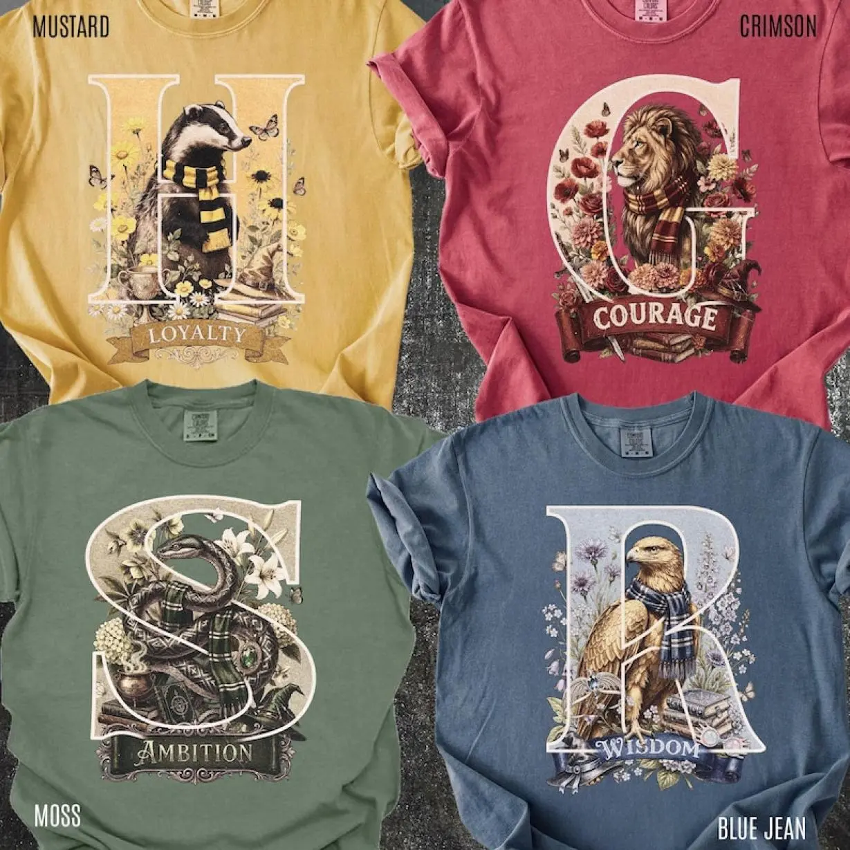 Wizarding School Houses Shirt, Vintage Cottagecore Fantasy House Animals Tee, Magical Academia Comfort Colors Shirt