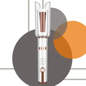 JINRI Automatic Rotating Curling Iron-Beach Waves Curling Wand, Pumped-Up Volume, Portable Hair Curler, 500 Million Ionic, Dual Voltage & Lightweight for Travel, Ceramic Coating, 1 Inch, White