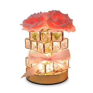 Rose Crystal Table Lamp, Rechargeable Wireless Rose Light, Adjustable 3 Color Dimmable Flower Lamp, Romantic LED Diamond Light, Ambient Decoration Lamp, Home Decoration Lamp
