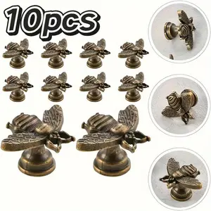 10 Zinc Alloy Bee Shaped Cabinet Knobs, Vintage Antique Bronze Finish Decorative Drawer Pulls, Intricate Wing Design for Dressers & Cabinets