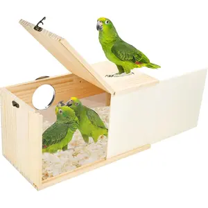 Parrot Nesting Box Cockatiel Nesting Box Bird Breeding Box House Handcrafted Wooden Acrylic Transparent Bird Box with Detachable Wooden Board for Parakeets Cockatiel Budgie Conure Parrot XL