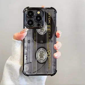 Retro Cassette Pattern Phone Case , Electroplated Cover with Airbag Shockproof Slim Soft TPU Cover for iPhone X XSMAX 11 12 13 14 15 16 17 Pro Max Plus Air Vintage