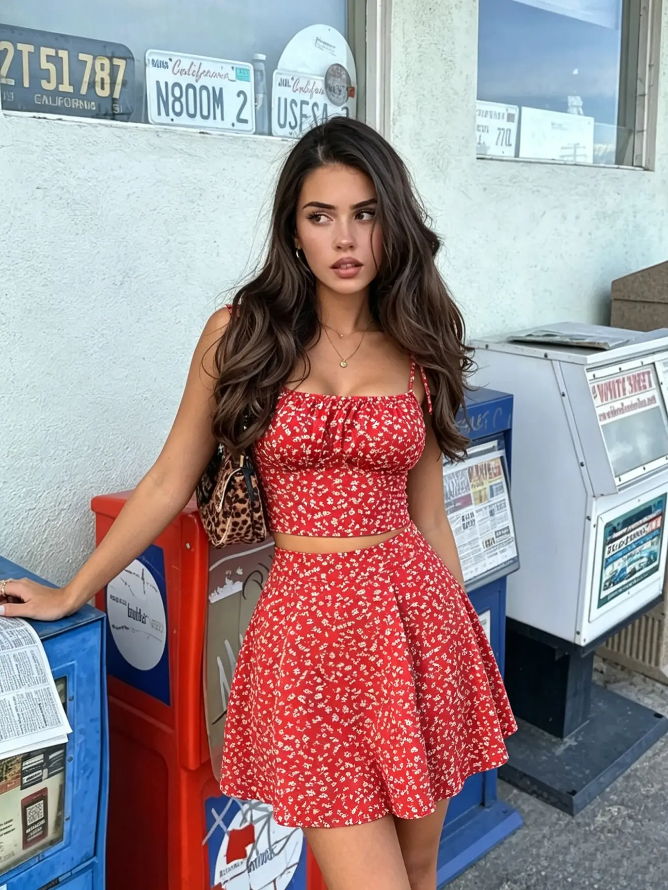 Romantic Ditsy Floral Tie Shoulder Cami Top & Short A-Line Skirt Set, Lightweight, Perfect for Dates, Casual Summer Wear