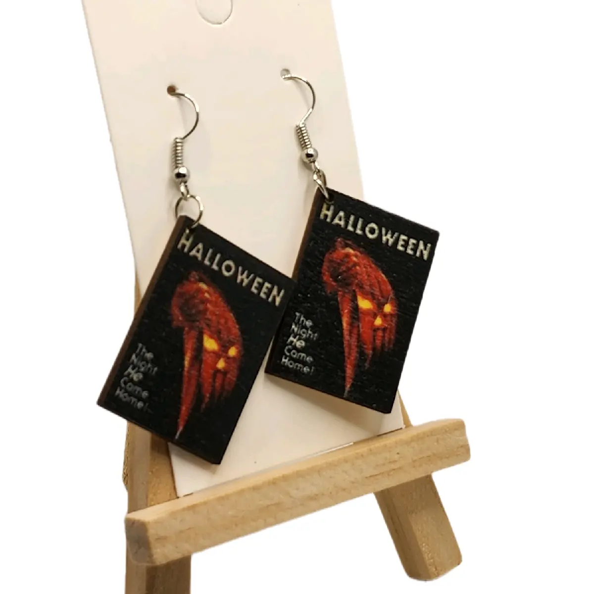 Halloween Wooden Book Earrings - Limited Edition Collection Hook Earrings for Spooky Season Accessories