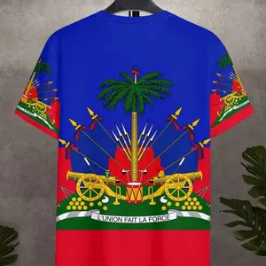 T-Shirt  with Haiti Flag Graphic - Neck Tee with Geometric Design, Breathable & Comfortable for Night Shift, Running, Training, Cycling, Sports & Outdoor Activities, Sports Tshirt | Casual Style | Comfortable Fit, Athletic Wear