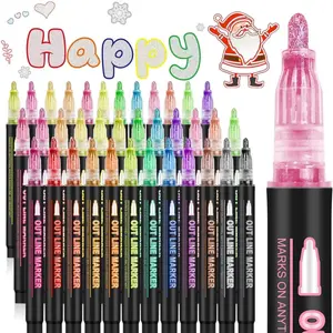 Double Line Outline Markers,Super Shimmer Outline Marker Pen Set, Self Outline Metallic Markers Glitter Writing Drawing Pens for Birthday Greeting Card, Doodling, DIY Art Crafts