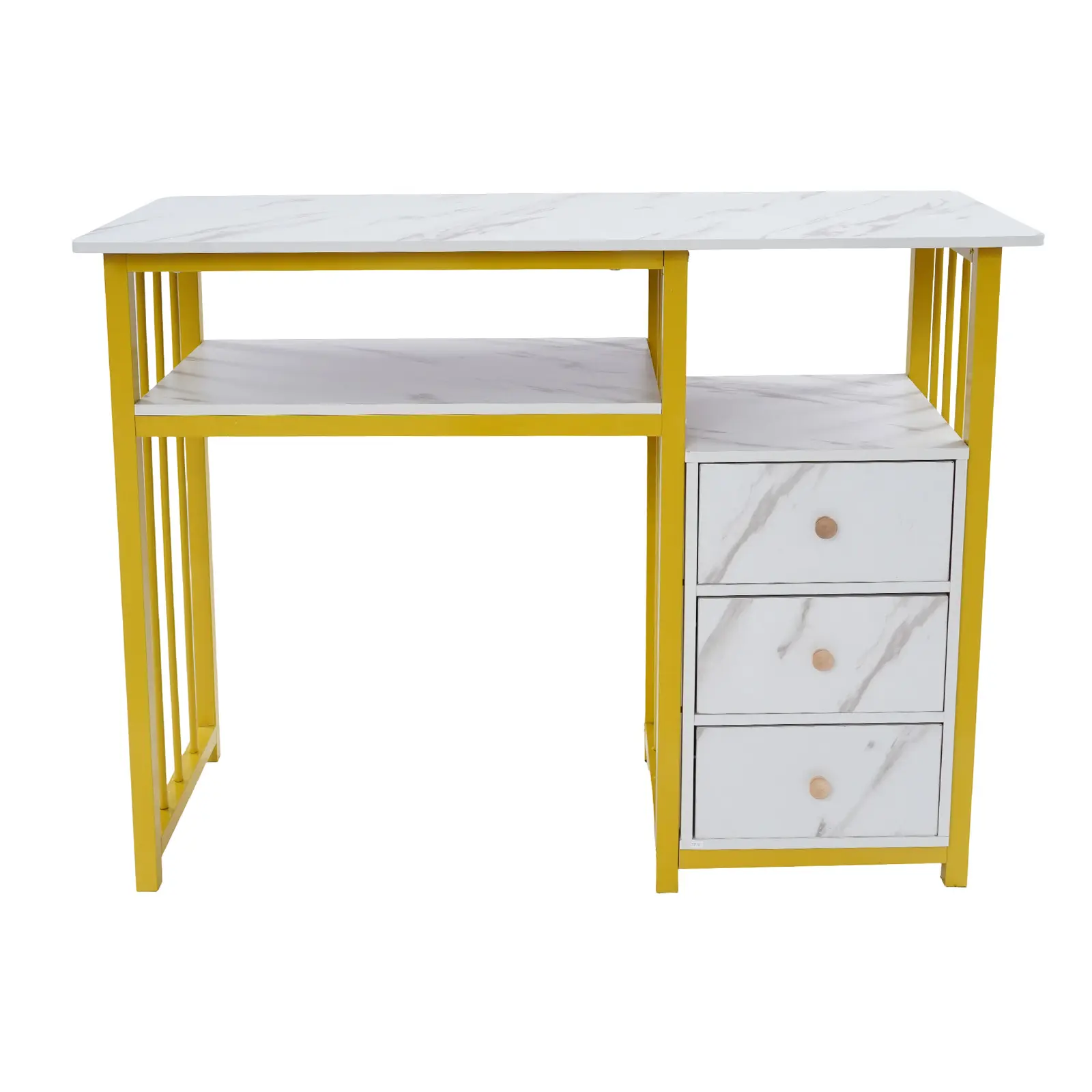 Rectangular Sturdy Wood Modern Manicure Table - 100×40×76 Cm, 3 Drawers, Gold White Home Office Desk, Computer Writing Desk, Simple Setup for Beauty Studio Nail Salon (Home Supplies), 100X40x76cm