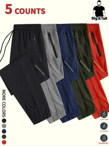 【Plus Size】 Solid Color Drawstring Waist Pants, Casual Comfy Breathable Quick Drying Trousers for Running, Men's Bottoms for All Seasons