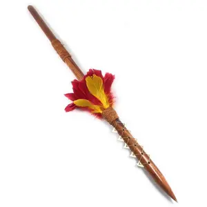 Koa Spear 32 inch w/ 10 Shark Teeth - Red/Yellow Feathers | #koa888F