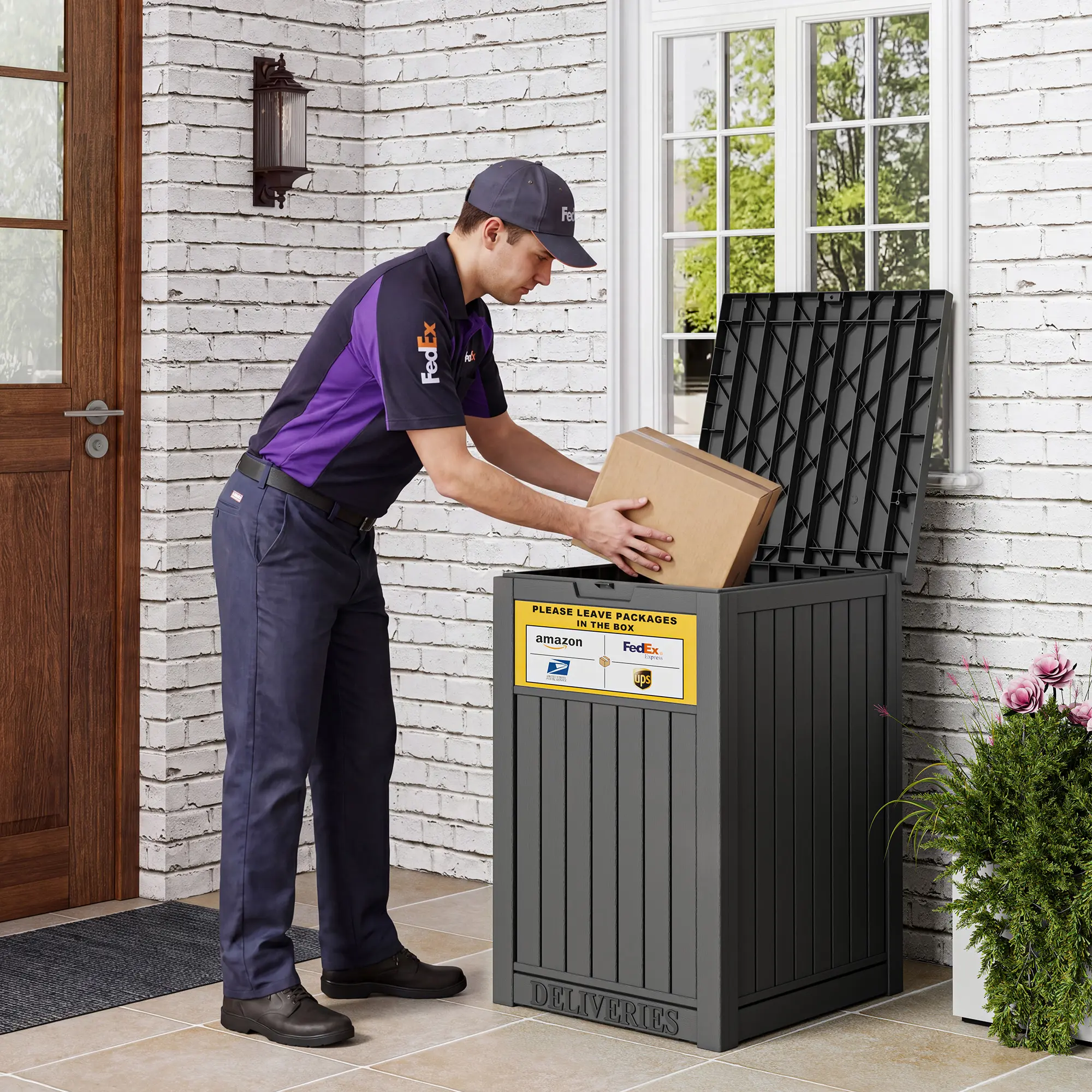 BIFANUO 48-Gallon Lockable Outdoor Package Locker with Key Lock, Theft-Stop Locks, Lockable Lid, Waterproof Design, Large Deep Storage Box, Multi-Type Plastic Bin Storage Box for Balcony Home Organizer, Large Deep Storage Boxes