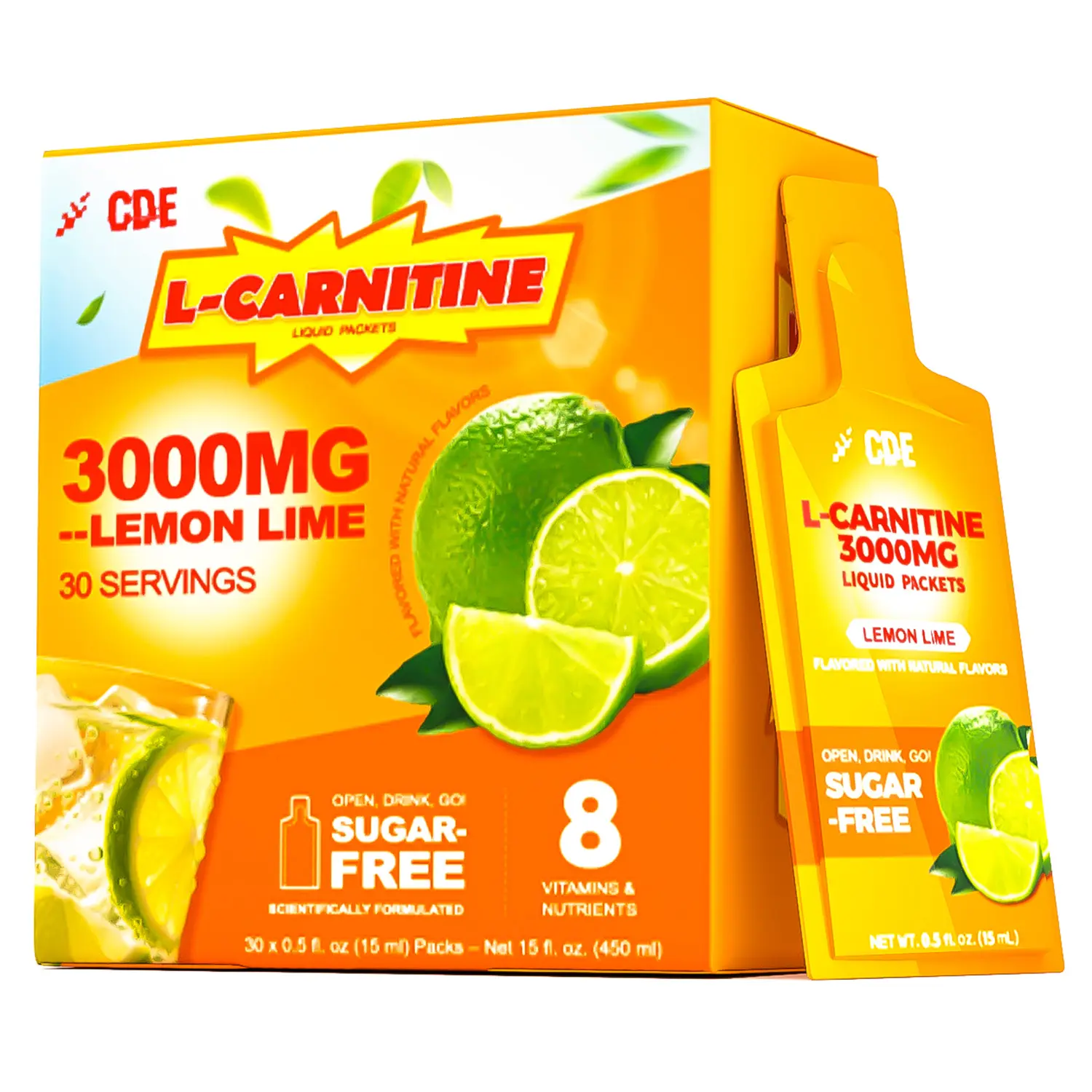 CDE L-Carnitine Liquid Dietary Supplement - 3000 mg, Green Tea Extract, Taurine, Gluten Free, Dairy Free, Vitamin B6, Absorbent - Fitness Support for Youth Energy Boost, Metabolism - Prop 65 Safe, 30 Liquid Packs