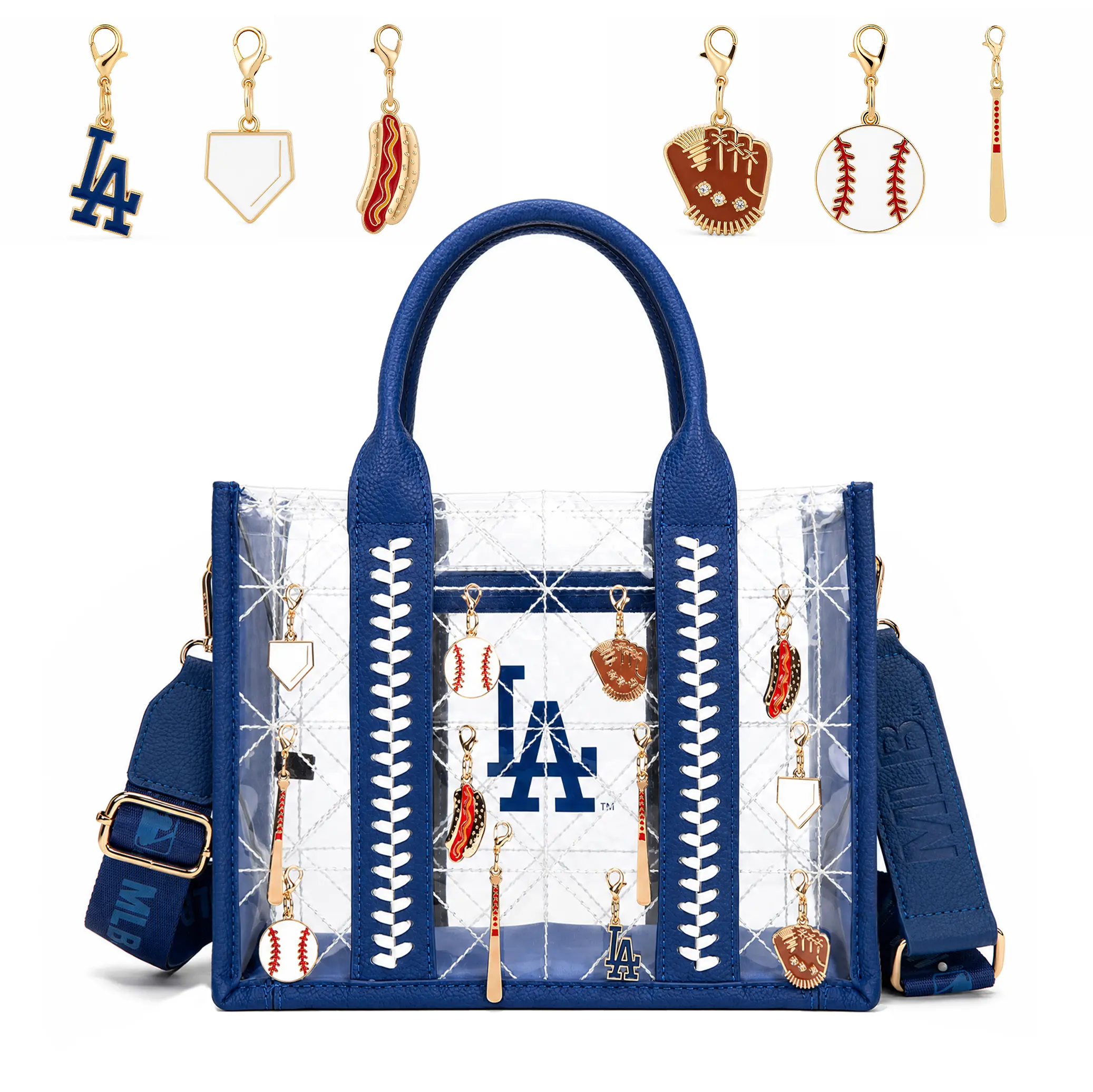 MLB Laptop Clear Tote Bag for Women,Minimalist Crossbody Shoulder Bags for Game Day Essentials & Casual Fan Gear,Anti-Sag Base Detachable Shoulder Strap Shopper Handbag for women,126