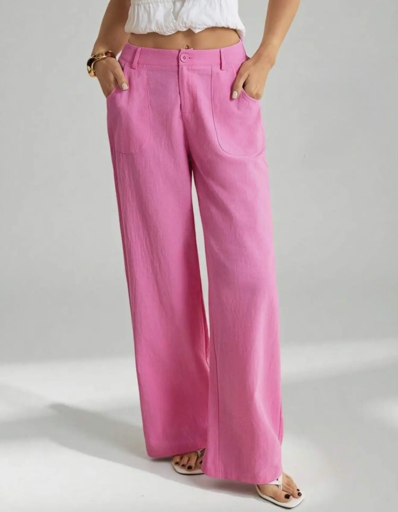 100% Cotton Pink Tall Wideleg Trousers - Comfortable and Stylish