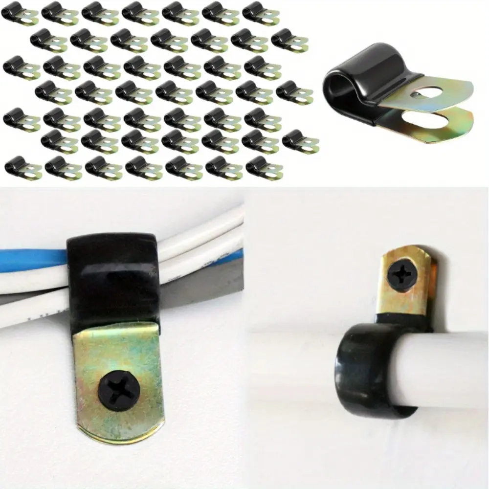 50 Pcs Vinyl Coated Cable Clamps Galvanized Steel Cable Metal Wire Rubber Cushioned Insulated Hose Pipe Clamp for Tube Lines Wire Cord Installation(1/4 Inch,6mm),Tools & Hardware